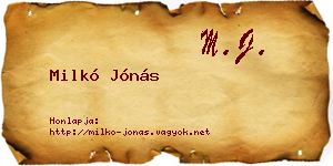 Milkó Jónás névjegykártya